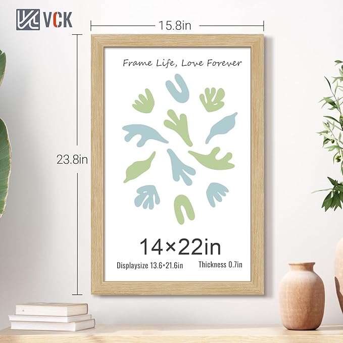 VCK 14x22 Picture Frame Set of 3 - Oak, Natural Solid Wood Poster Frames, Wall Gallery Frame