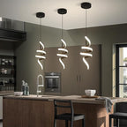 Modern Spiral LED Pendant Lights Kitchen Island, 22W Adjustable Height Hanging Light Fixture 5500K Black Chandelier for Dining Room Cafe Table, 3 Pack