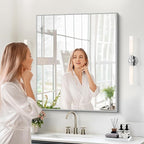 Silver Bathroom Mirror for Wall, 30x36 Inch Rectangle with Metal Frame, Modern Vanity for Bathroom Living Room, Entryway Hangs Horizontal or Vertical