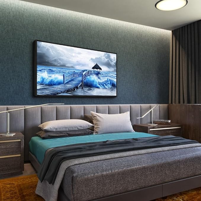 ZUITINGHUA Black Framed Canvas Wall Art For Living Room Large Wall Decor For Office Bedroom Decoration Ocean Landscape Pictures Black And White Paintings Artwork Mural Aesthetic Home Decor 30x60 In