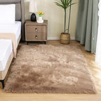 Latepis Shag Area Rugs 4x6 Machine Washable Faux Fur Rug Brown Beige Fluffy Carpet for Living Room Shaggy Plush Rug for Bedroom Floor Home Decor Rectangle