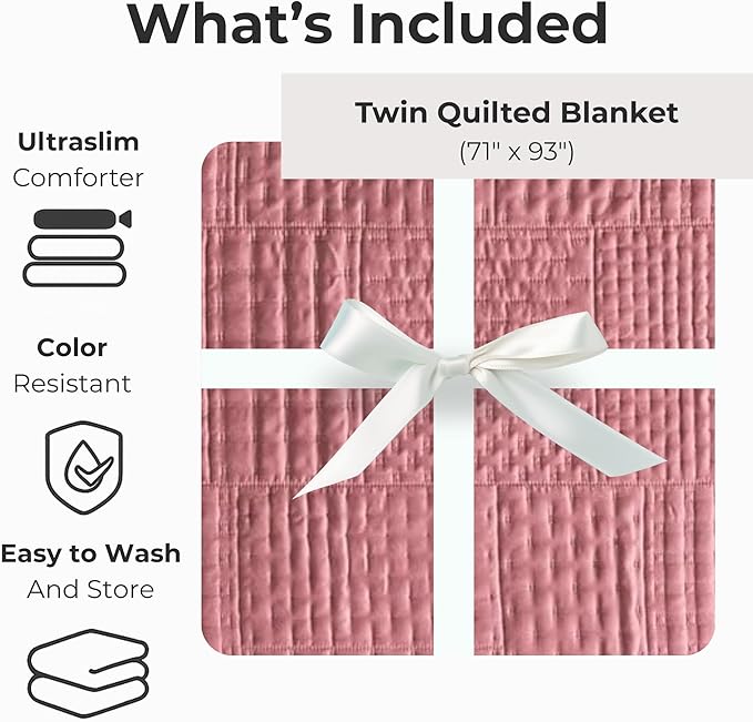 Vianney Twin Size Comforter Novo Blush Bedding Reversible Lightweight Quilt Blanket 71x93 Inches Soft Breathable Cozy Throw for Couch or Bed