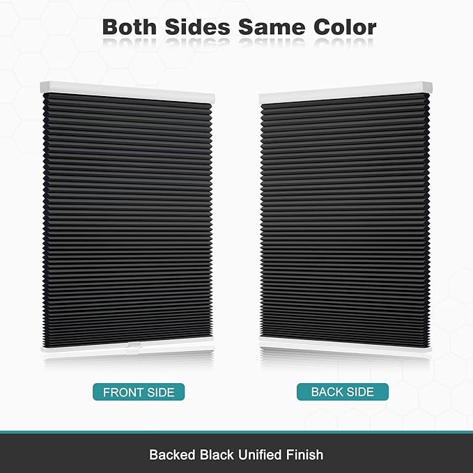 Changshade Cordless Cellular Shades, Blackout Honeycomb Shades for Windows, Pull Down Pleated Blinds, Easy to Install for Indoor Windows and French Doors,48" W x 72" H, Black