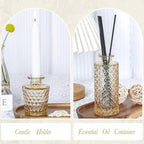 Amber Glass Bud Vases Set of 5, Gold Flower Vase for Centerpieces, Small Clear Vases in Bulk for Wedding Decorations, Vintage Vase for Table, Recepetion, Home Décor