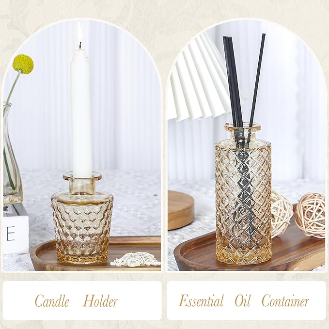 Amber Glass Bud Vases Set of 12, Gold Mini Flower Vase for Centerpieces, Small Vases in Bulk for Wedding Decorations, Vintage Vase for Table, Recepetion, Home Décor