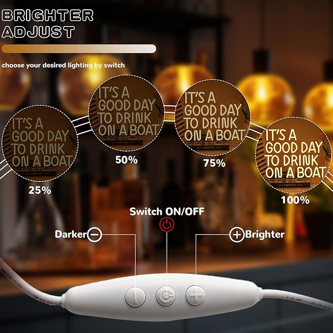 It's A Good Day To Drink On A Boat Neon Sign, Boat Drink Neon light, Bar Art Wall Warm White LED Light Up Sign for Home Bar Club Party Restaurant