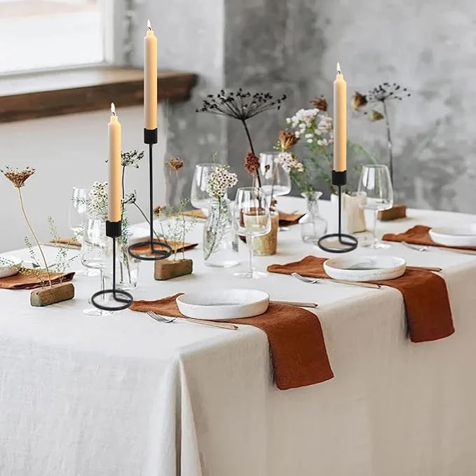 Candlestick Holders, Set of 6 Taper Candle Holders, Black Brass Vintage Candle Holder Set for Pillar Candles, Decorative Candle Holder Candelabra for Home Decor, Wedding, Dinning, Party, Anniversary