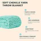 L'AGRATY Chunky Knit Blanket Throw: 50''x60'' Chenille Chunky Knitted Throw Blanket for Bed Couch - Handmade Thick Big Cable Knit Blanket - Large Crochet Rope Blanket for Home Decor(Lake Blue)