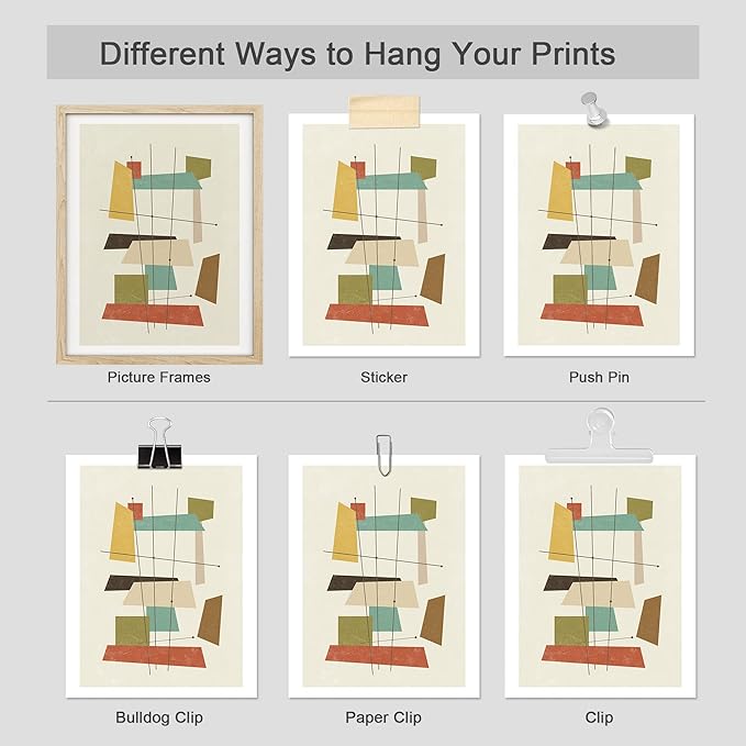 SIGNWIN Adhesive Canvas Poster Mid-Century Modern 1960s Vintage Nordic Polygons Abstract Geometric Digital Art Modern Art Decorative Zen Multicolor Minimalism for Bedroom - 12"x16"x4