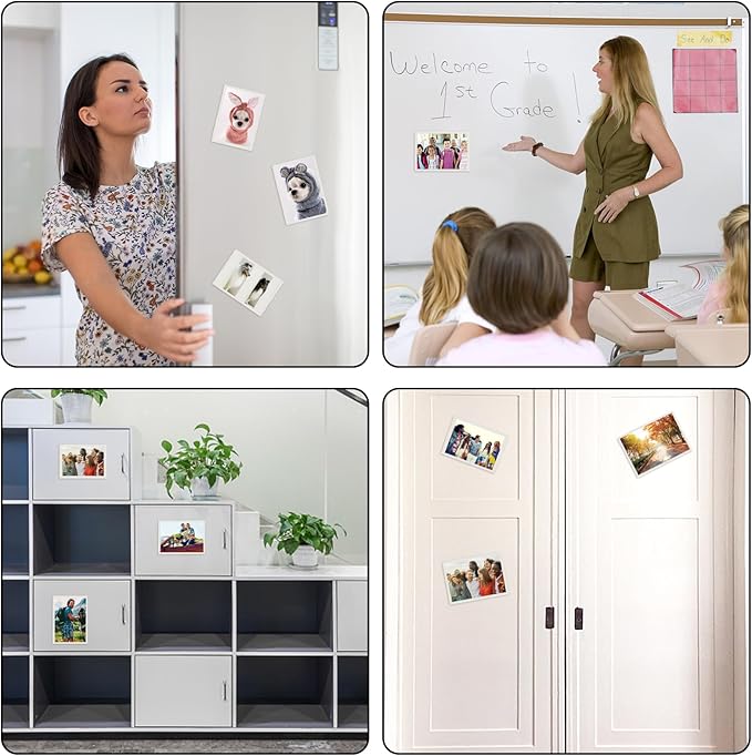 24 Pack Picture Magnets for Refrigerator,More Solution Display Your Photos-12 Pieces Picture Fridge Frames and 12 Pieces Adhesive Magnetic Sheet