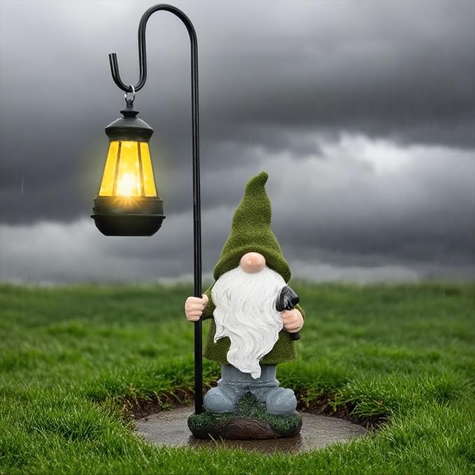 Solar Garden Gnome Decor Outdoor Statue - Gnome With LED Waterproof Sculptures Lights, Cute Gnome Pond/Yard Statues Outside Decoration, Home, Lawn, Patio, Resin Animal Ornament, Women/Gardening Gift
