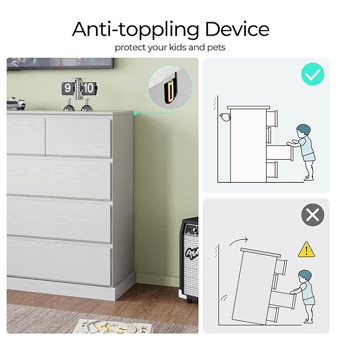 LINSY HOME 10 Drawer Dresser for Bedroom, 53" Wide Chest of Deep Drawers, Modern Farmhouse Wood Dressers with Storage, Large Drawer Organizer for Bedroom, Living Room, Handless Design, White