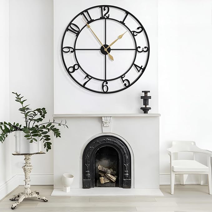 LEIKE 40 Inch Extra Large Wall Clock, Decorative Oversized Arabic Numerals Battery Operated Black Metal Wall Clocks for Living Room,Kitchen,Office, Farmhouse,Entrance Decor