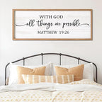 With God All Things are Possible Framed Wall Art, 40''×15'' Positive Religious Rustic Bible Verse for Christian God Jesus Christ Prayer, Vintage Horizontal Holy Inspirational Catholic Scripture Decor