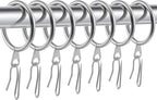 Hotop 30 Pcs Metal Drapery Curtain Rings 0.98/1.26/1.65 inch Interior Diameter and 30 Pcs Hanging Curtain Drapery Pin Hooks for Window Door Shower(32 mm,Matte Silver)