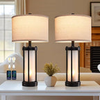 RORIA Set of 2 Modern Table Lamps for Living Room with 2 USB Ports, White Frosted Glass Nightlight for Bedroom, Contemporary Desk Lamps for Nightstand End Table Entryway, 4 Bulbs Included (Black)