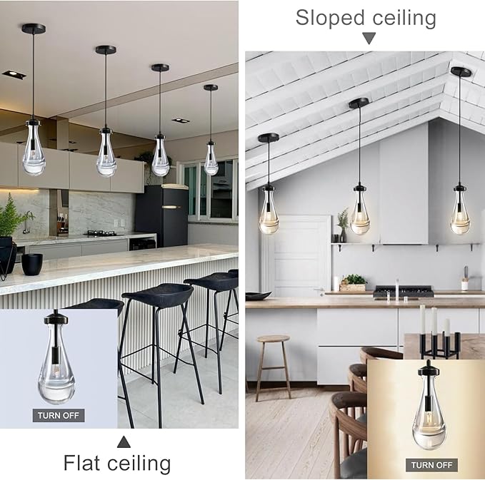 Modern Raindrop Pendant Light Set of 3, Black Kitchen Island Pendant Lights, Teardrop Pendant Lighting Indoor, Suitable for Kitchen Island, Bedroom, Bathroom,Including Bulb
