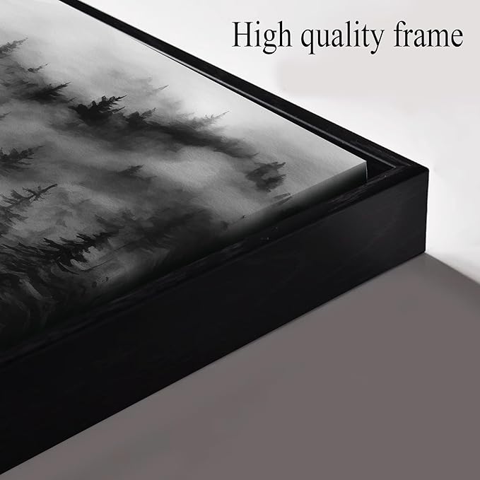 Foggy Forest Wall Art for Living Room Black and White Pictures for Wall Home Office Wall Decor with Black Frame 29 x 58 Inch