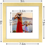 Vittanly 8x8 Picture Frames Set of 9, Shatter Resistant Plexiglass, Display 4x4 Pictures with Mat or 8x8 without Mat, Photo Frames for Wall Mount, Engineered Wood, Gold