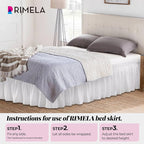 RIMELA Bed Skirt Wrap Around Elastic Dust Ruffles Solid Color Wrinkle and Fade Resistant with Adjustable Elastic Belt Easy to Install White for King & California King Size 18 Inch Drop