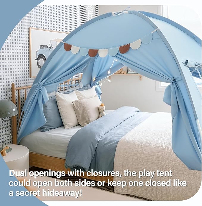 Sherilyn Twin Bed Canopy Tent, Canopy on Bed Privacy Space Sleeping Blackout Tents Bunk Bed Tent Twin Size (Blue)