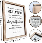 Christian Decor Signs, Framed Wall Plaque Sign 15 * 11.5 inches, Religious Home Decor, Inspirational Christian Gift for Him, He will Cover You with His Feathers Sign
