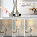 30" Silver Table Lamps Set of 2, 3-Way Dimmable Touch Living Room Lamp with USB A+C Ports and AC Outlet, Modern Brushed Nickel Bedroom Lamps, Tall Metal Bedside Lamp for Nightstand Side Table