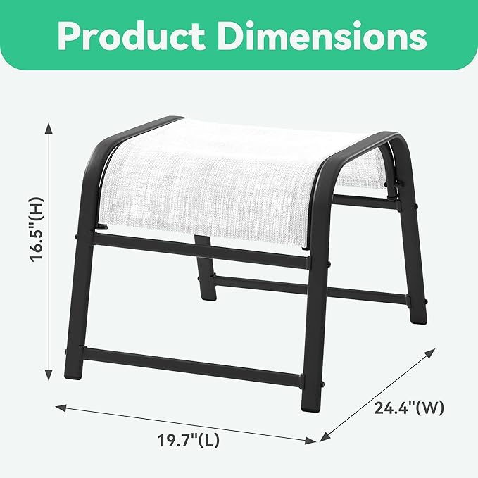 JEAREY All-Weather Outdoor Footstools Patio Ottoman Footrest Set of 2, Ergonomically Designed for Garden, Deck, Yard & Poolside - White