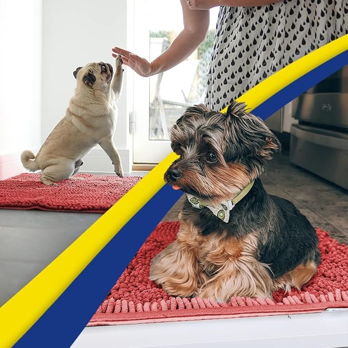 Muddy Mat® 4-Piece Red Medium 30"X19" AS-SEEN-ON-TV Highly Absorbent Microfiber Door Mat, Bath Mat and Pet Rug, Non Slip Thick Washable, Soft Chenille for Kitchen Bathroom Bedroom Indoor and Outdoor