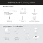MODE Industrial Room Darkening Collection 1 1/8" Diameter Industrial Curtain Rod Set with Steel Wall Mounted Adjustable Curtain Rod, Blocks Light, Fits 36” to 72” Windows, Brushed Gold