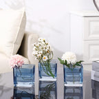 Square Flower Vases Set of 4, 3"x 3"x 3" Glass Vases for Centerpieces, Blue Vase for Flowers, Small Vase for Wedding, Party, Home Office Decoration