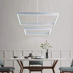 Led Chandelier 2 Layers Modern Pendant Light Dimmable 6000K Cool Whit Light Adjustable Chandelier Ceiling Light Fixture for Living Room Bedroom Kitchen Dining Room 72W 110V (Silver)