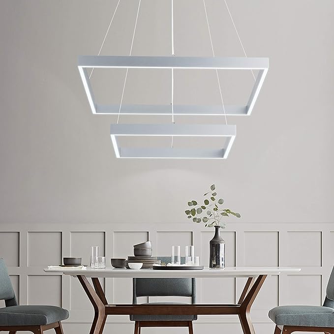 Led Chandelier 2 Layers Modern Pendant Light Dimmable 6000K Cool Whit Light Adjustable Chandelier Ceiling Light Fixture for Living Room Bedroom Kitchen Dining Room 72W 110V (Silver)