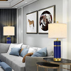 Royal Blue & Gold Ceramic Table Lamps (Set of 2) - 28" Luxe Bedside Lights with USB Charging & Rotary Switch, Bulbs Included