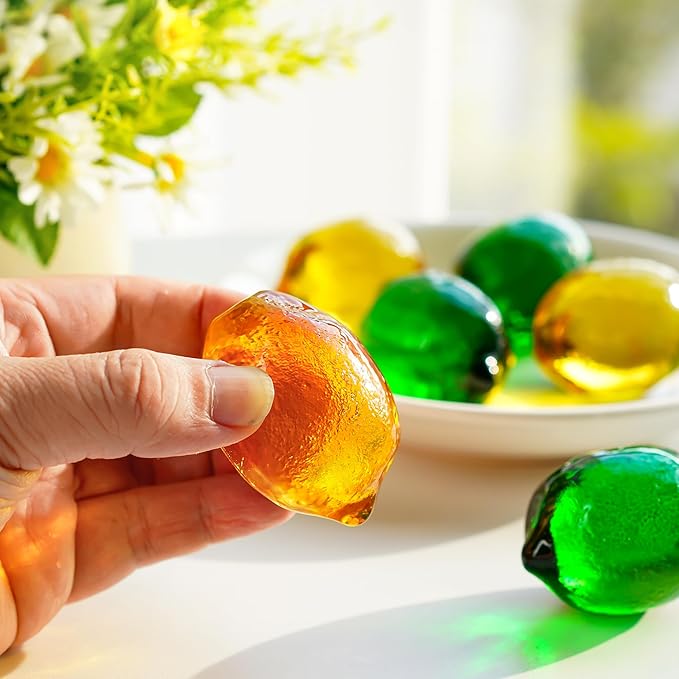 Glass Lemon Figurine Collectibles Glass Fruits Decoration for Home Kitchen Office Table Centerpiece Lemon Ornament Decoration