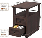 HIFYOBRO Narrow End Table with Flip Top Charging Station Set of 2, Side Table with 2 Drawers, Type-C & USB Port & Power outlets, Wooden Storage Cabinet for Living Room and Bedroom (Espresso)