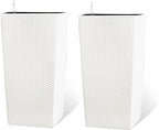2Pcs 23in High Large Plant Pots Planter-Self-Watering,Modern Planter with Drain Holes,Water Level Monitor,Inner Bucket for Indoor/Outdoor Front Porch Patio,White Rattan