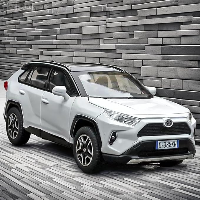 Model Car Compatible 1/32 RAV4 Toy Car Alloy Diecast Collectible Model with Light and Sound Toy Vehicle for Boys Kids Toddler Gift White Car