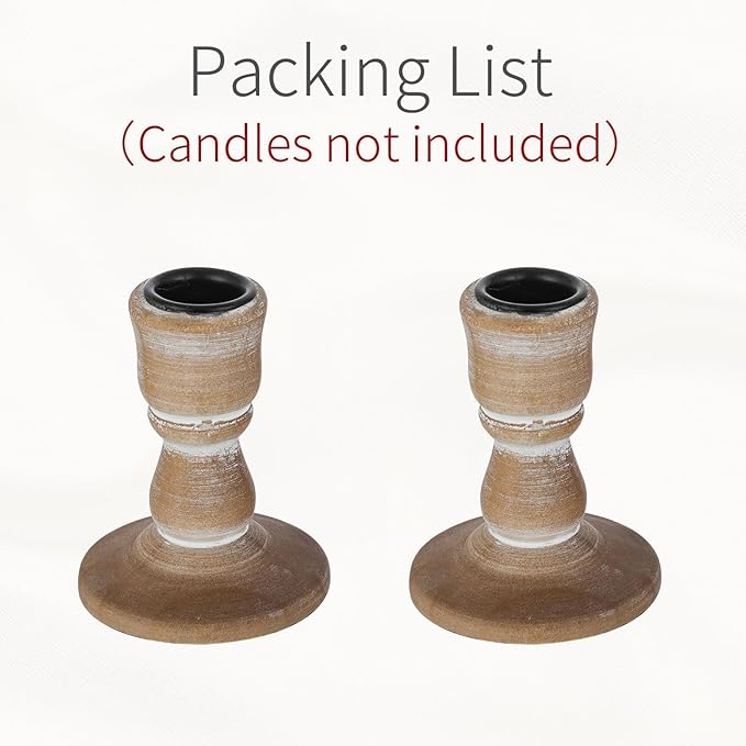 Wooden Taper Candle Holders: Wood Candlestick Holders Rustic Farmhouse Fall Decor for Living Room Dinning Table Centerpiece Christmas Set of 2