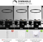 Black Modern LED Chandelier 1-Ring Circular Pendant Light 6000K 36W Dimmable Hanging Light Fixtures for Dining Room Kitchen Island Bedroom Living Room Foyer Stairway