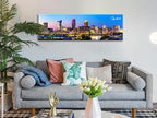 Cleveland Skyline Wall Art Colorful Canvas Prints Night View Ohio USA Cityscape Panoramic City Building Painting for Bedroom Office Decor Framed and Ready to Hang 13.8"x45.3"
