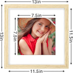 Vittanly 12x12 Picture Frames Set of 9, Shatter Resistant Plexiglass, Display 8x8 Pictures with Mat or 12x12 without Mat, Photo Frames for Wall Mount, Engineered Wood, OAK