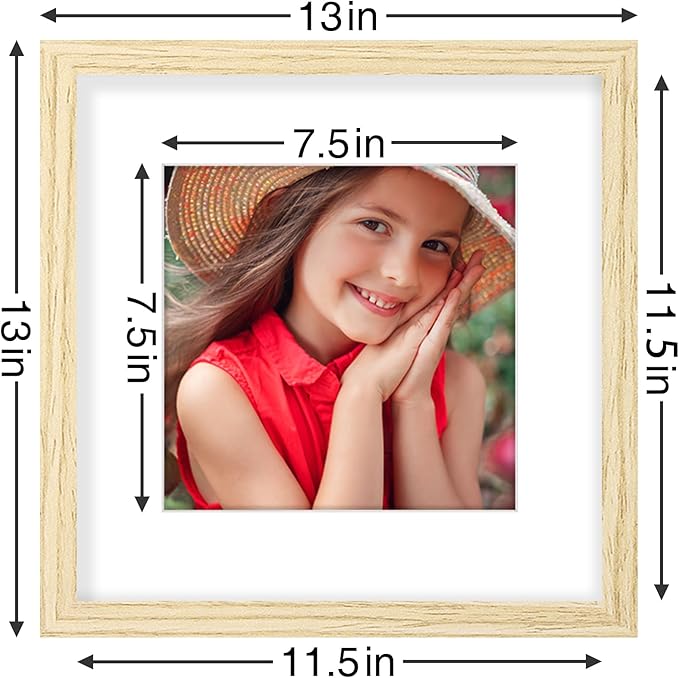 Vittanly 12x12 Picture Frames Set of 9, Shatter Resistant Plexiglass, Display 8x8 Pictures with Mat or 12x12 without Mat, Photo Frames for Wall Mount, Engineered Wood, OAK