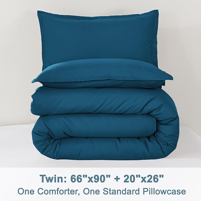 Litanika Teal Twin/Twin XL Comforter Set, 2 Pieces Turquoise Lightweight Solid Bedding Comforter Set, All Season Fluffy Bed Set (66x90In Comforter & 1 Pillowcase)