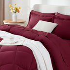 CozyLux Full Size Comforter Sets Burgundy - 7 Pieces Bed in a Bag Full, Luxury Soft Bed Set for All Seasons, Bedding Set with Down Alternative Comforter, Sheets, Pillowcases & Shams, Red