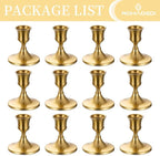 Romadedi Gold Candlestick Candle Holders for Taper, 12 PCS Gold Brass Color Candle Stick Candle Holder for Table Centerpiece, Wedding Reception, Festive Christmas Mantel Decoration or Home Decor