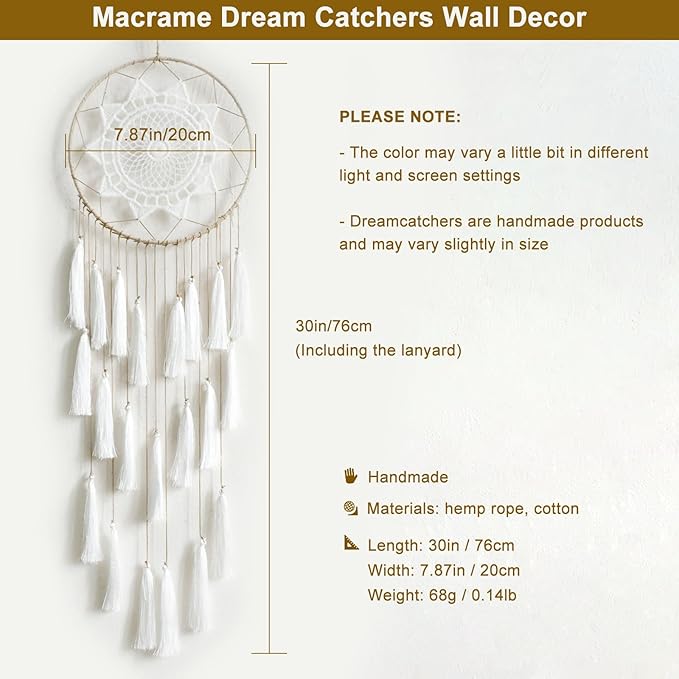 Artilady Macrame Dream Catchers for Bedroom - Tassel Wall Hanging Handmade Dreamcatchers Home Decor with Tassel Feather Ornament Craft Blessing Gift