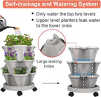 Vertical Planter 3 Tier Stackable Planters Garden Planters Strawberry Herb Flower and Vegetable Planter Indoor Outdoor Gardening Pots with Removable Wheels and Tools 2-Pack