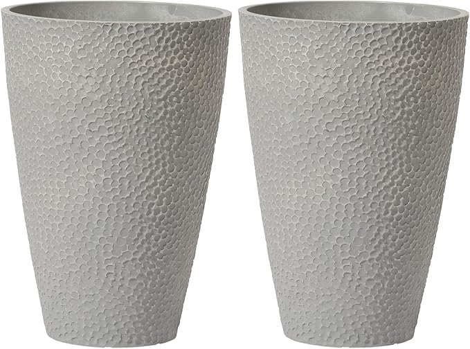 LA JOLIE MUSE 20 inch Tall Planters Set of 2, Tall Round Planters for Outdoor Plants, Grey Flower Pots for Front Door,Patio and Deck,Honeycomb.