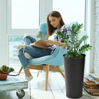 KOL 22''H 2-Pack Planter with Water Level Indicator - Galvanized Steel Pot - Self Watering Planters Flower Pot for Plant - Inner Pot Design - Round Metal Planter Box - Indoor Outdoor Planting - Black